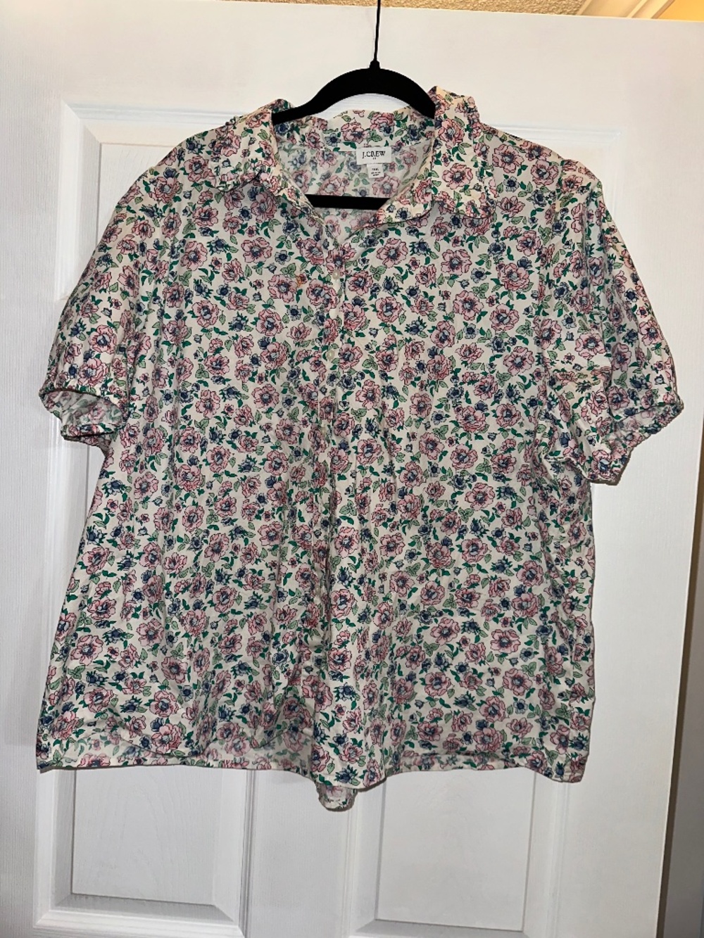 J.Crew 3X Floral Button Front Blouse Pink Blue Green Ruffle